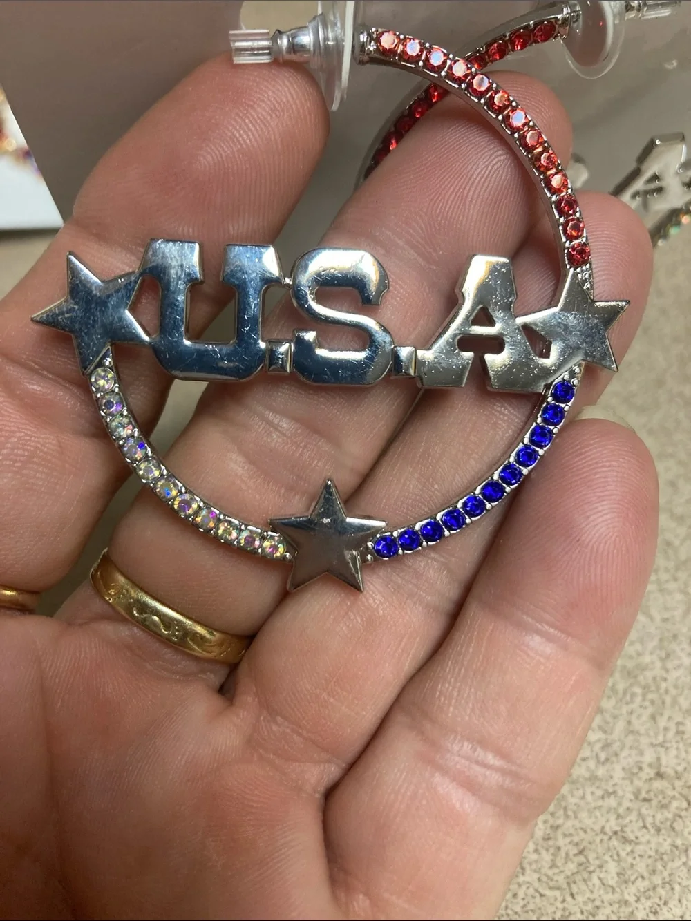 Patriotic USA Single Earrings with Red, Blue & Iridescent Stones